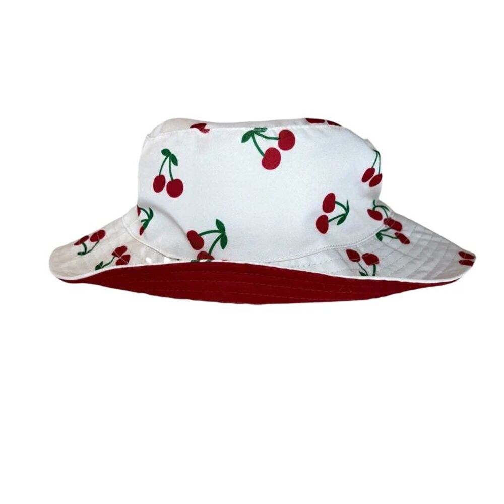 Bucket Hat White & Cherries Adult Cottagecore Vibe